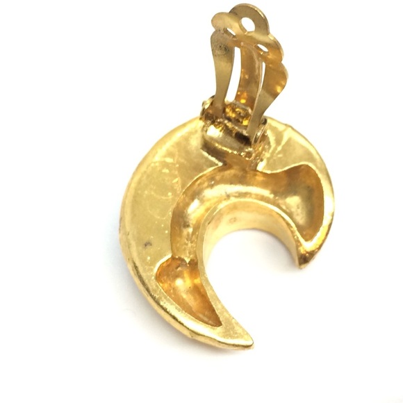 VINTAGE CELESTIAL RON RIZZO GOLD TONE CRESCENT MOON CHUNKY CLIP-ON EARRINGS - Picture 17 of 17